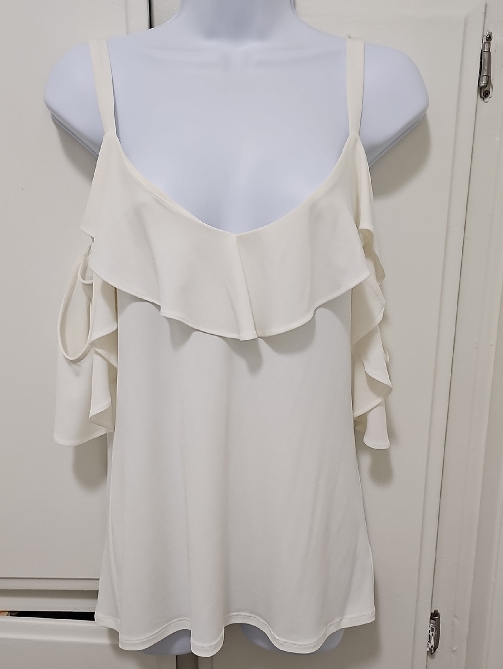 Express Cream Ruffle Cold-Shoulder Cami
